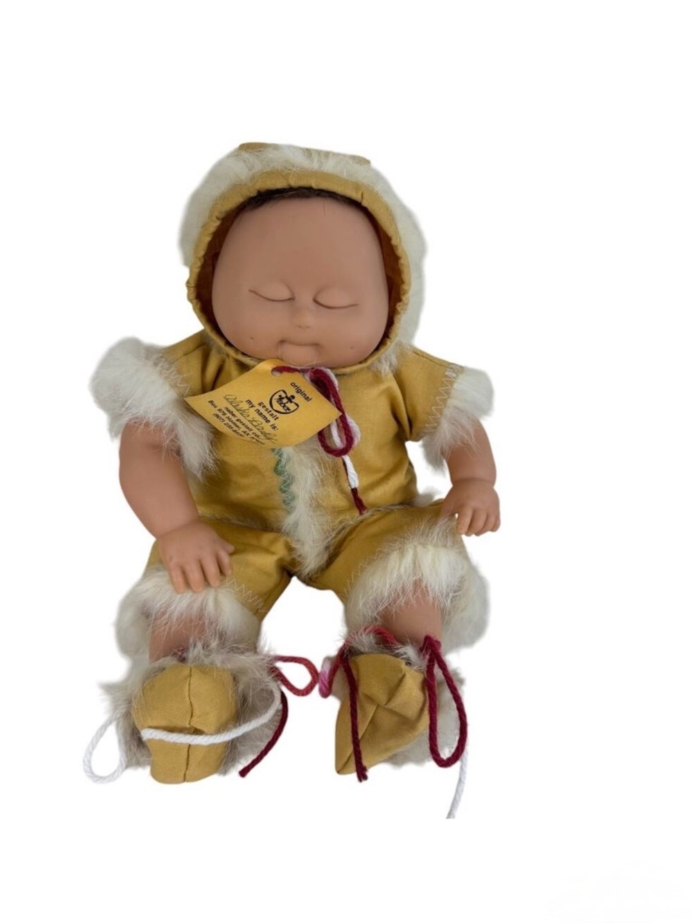Vintage Naber Gestalt Co. Eskimo Sleeping Baby 12" Realistic Tag Attached